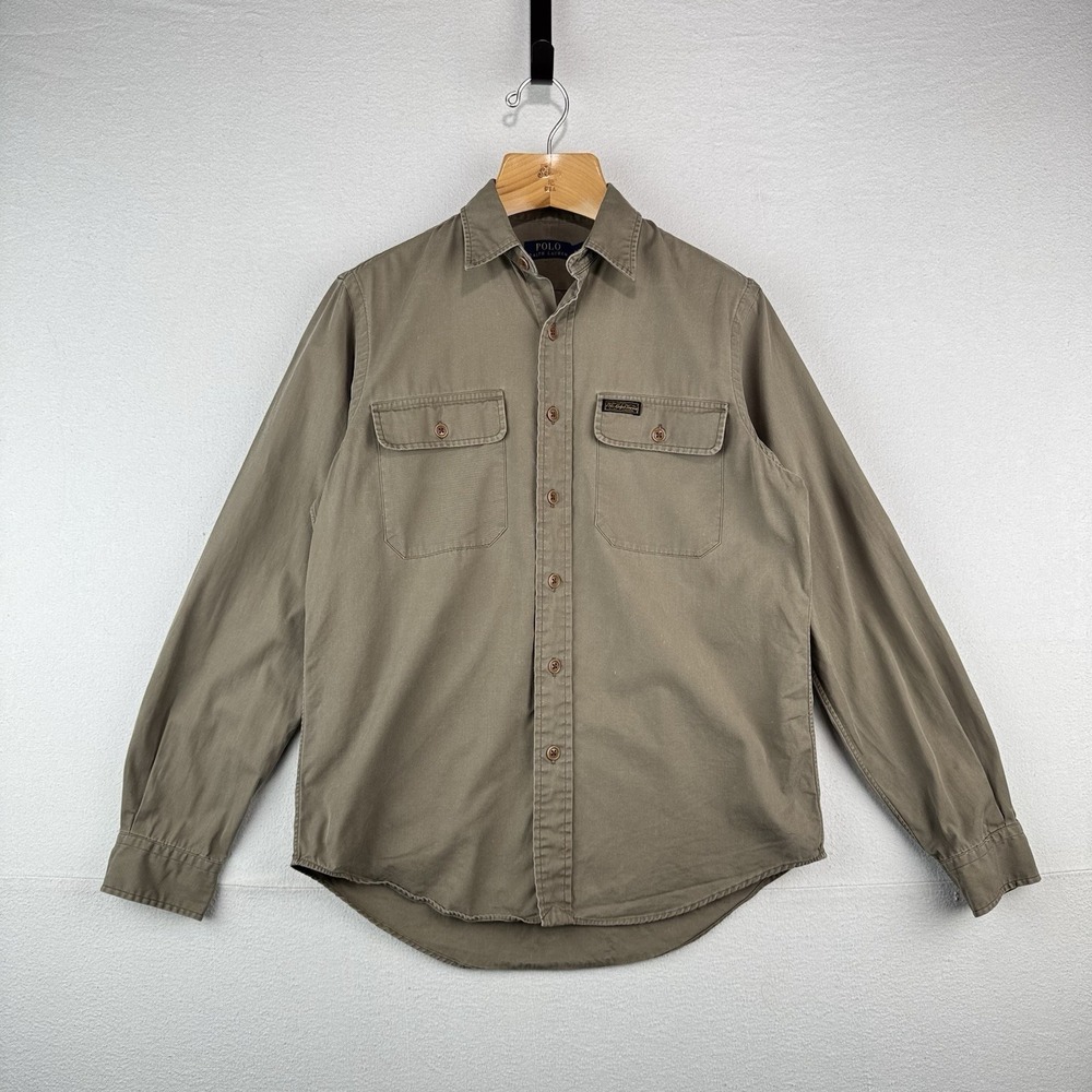 Polo Ralph Lauren Mens Medium Khaki‎ Type 1 Military Safari Button Up Shirt